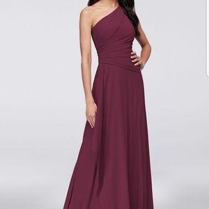 David's Bridal Georgette One Shoulder- wine- sz 4